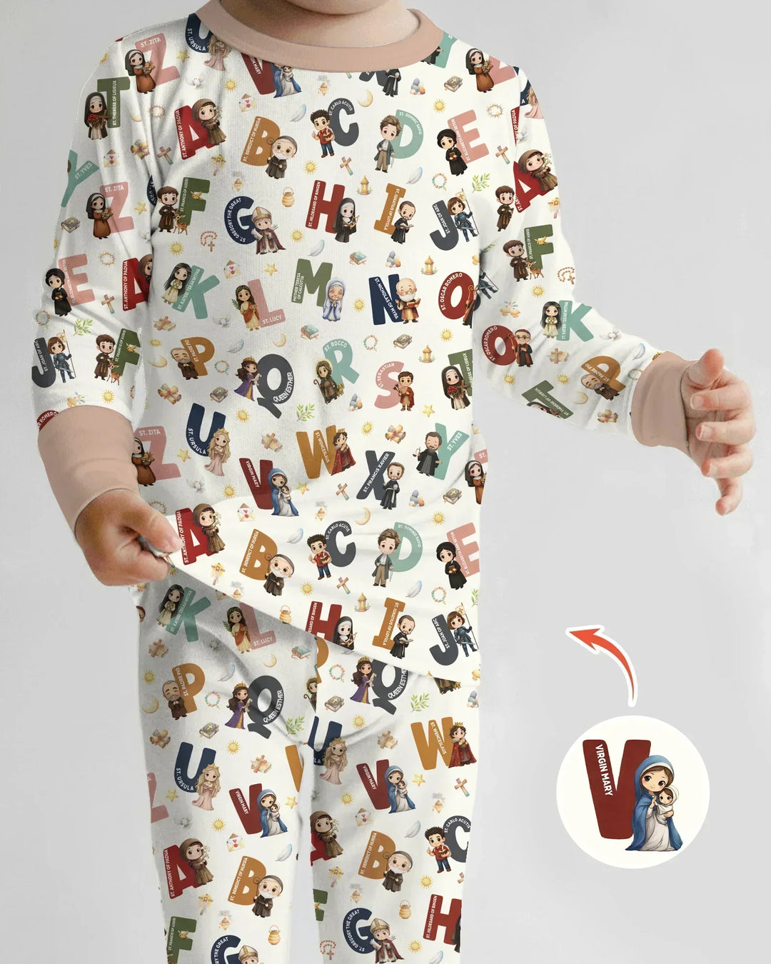 Catholic Saint ABCs Bamboo Two Piece Long Sleeve Pajama Set