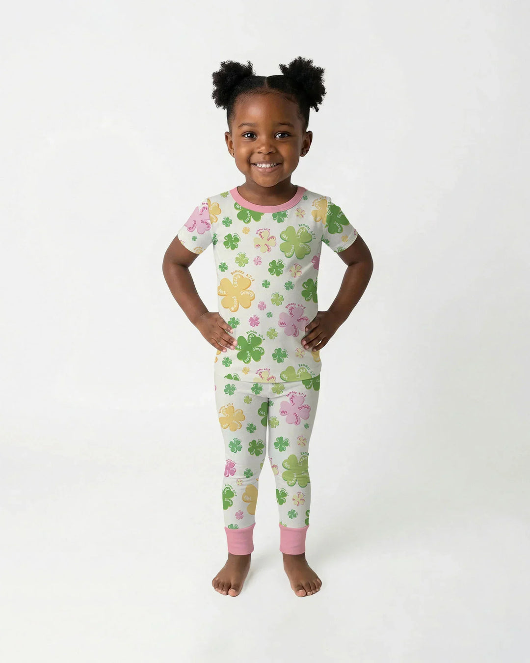 Shamrocks Print St. Patrick's Day Bamboo Two Piece Short Sleeve Pajama Set