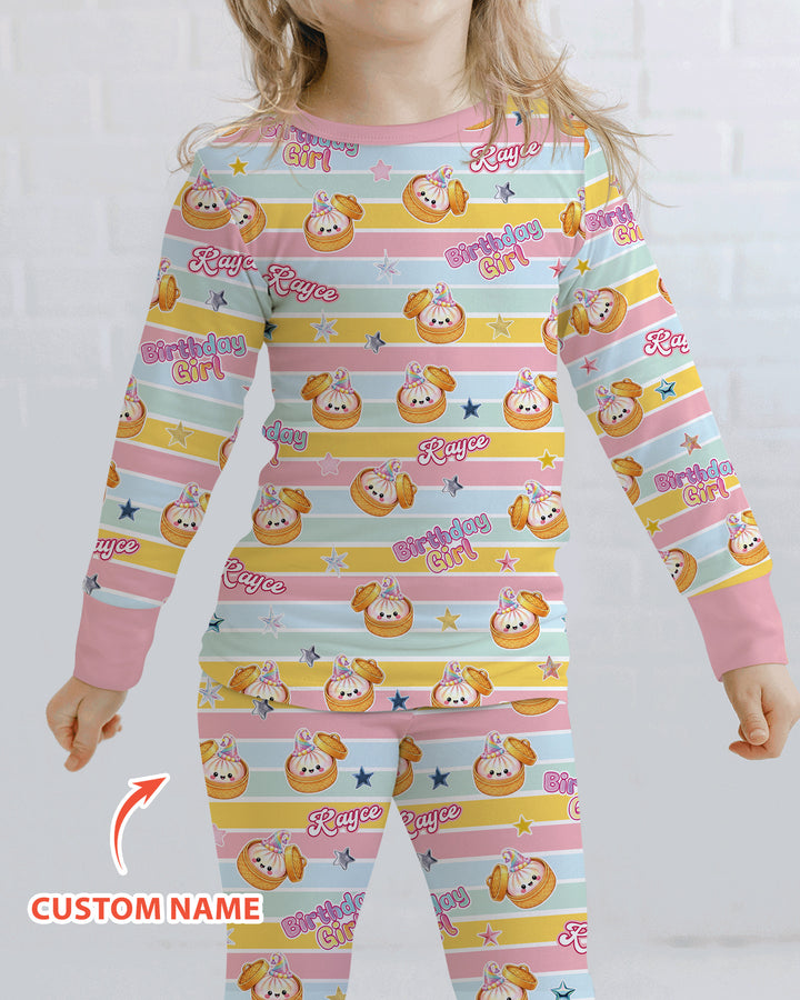 Custom Dumpling Birthday Girl  Bamboo Two Piece Long Sleeve Pajama Set