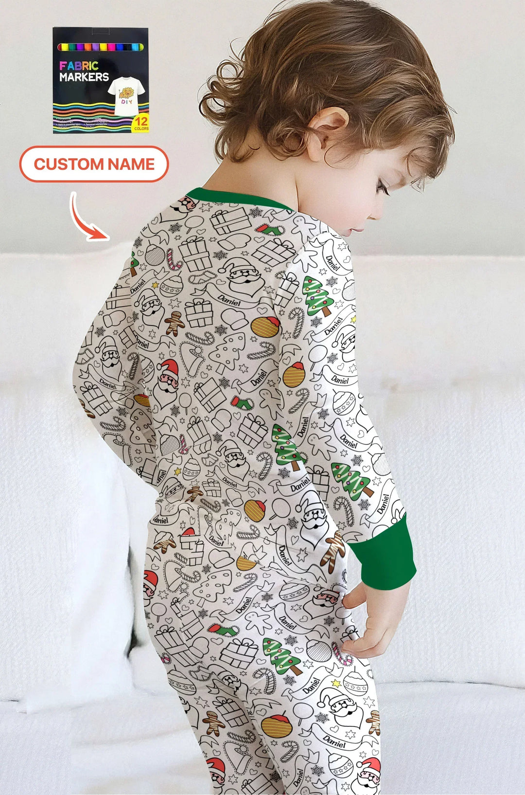Joyful Doodle Christmas Colorable Bamboo Two Piece Long Sleeve Pajama Set