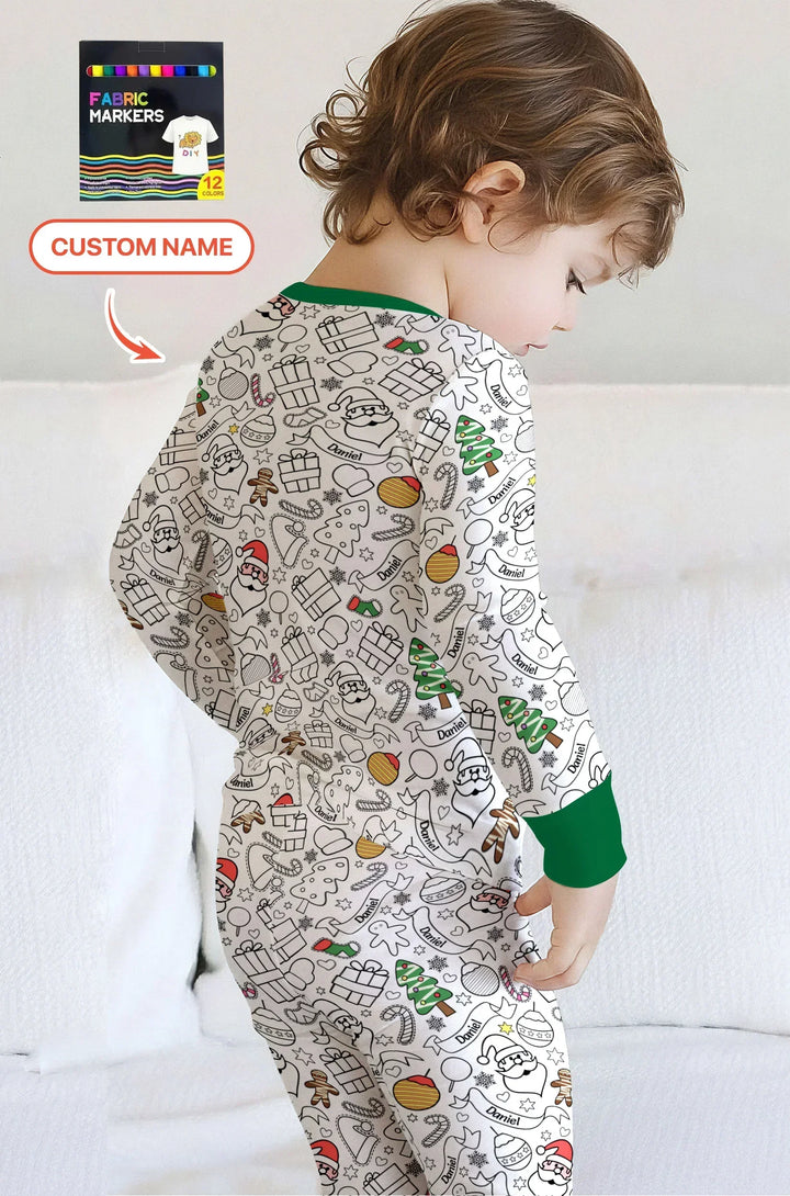 Joyful Doodle Christmas Colorable Bamboo Two Piece Long Sleeve Pajama Set