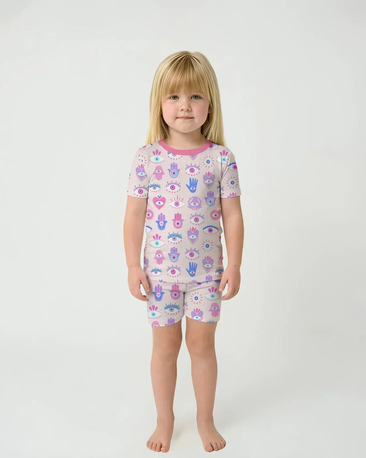 Hamsa Heart Guardians Family Matching Bamboo Two Piece Short Sleeve Shorts Pajama Set