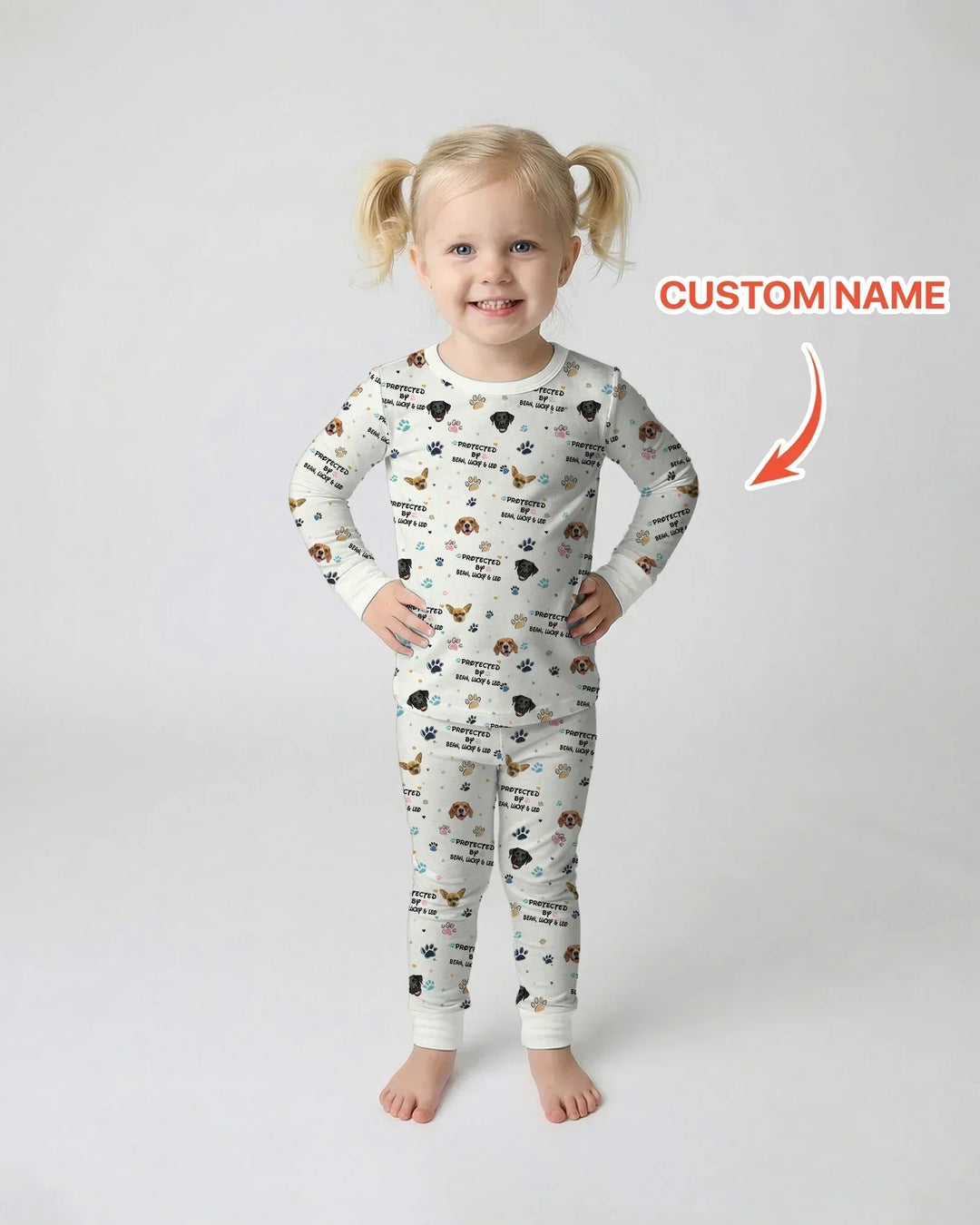 Custom Dogs Photo "Protected By" Bamboo Two Piece Long Sleeve Pajama Set