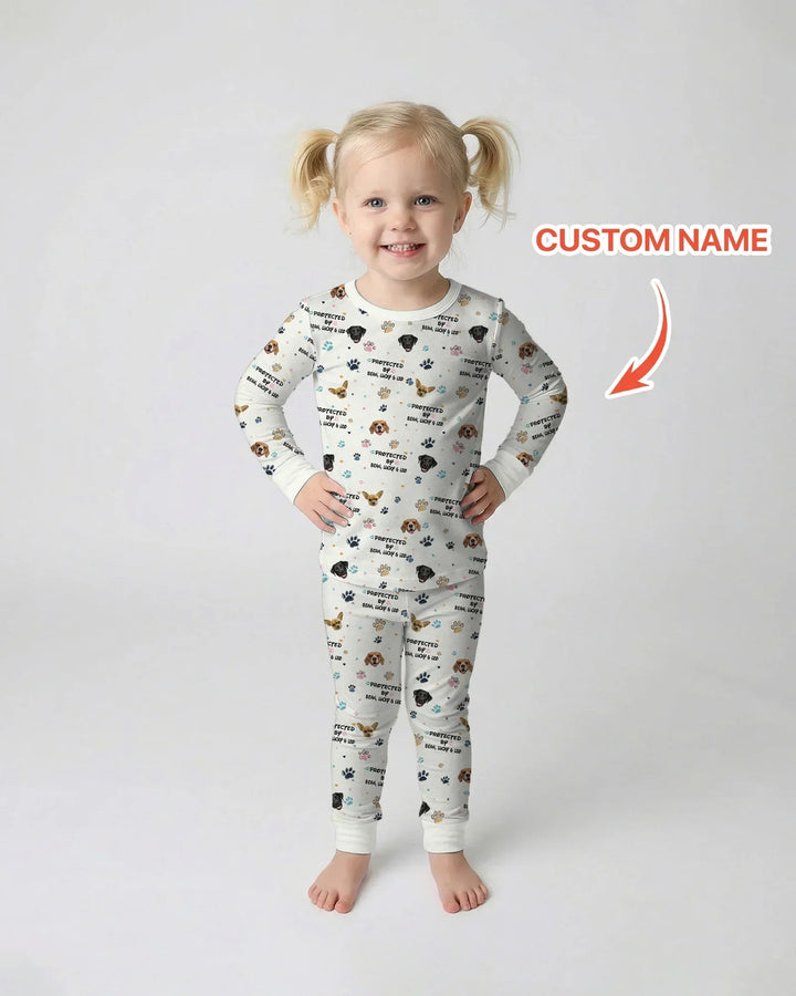 Custom Dogs Photo "Protected By" Bamboo Two Piece Long Sleeve Pajama Set