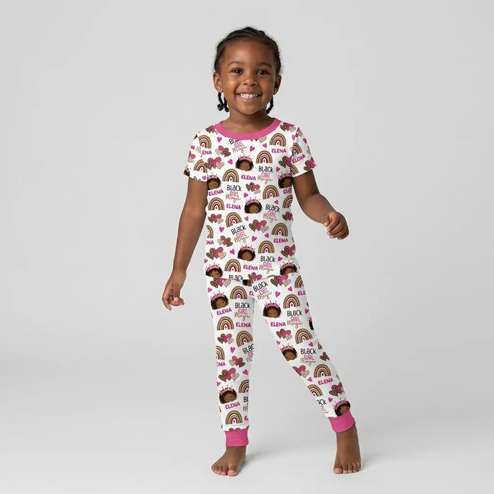 Custom Name Black Girl Magic Bamboo Two Piece Short Sleeve Pajama Set