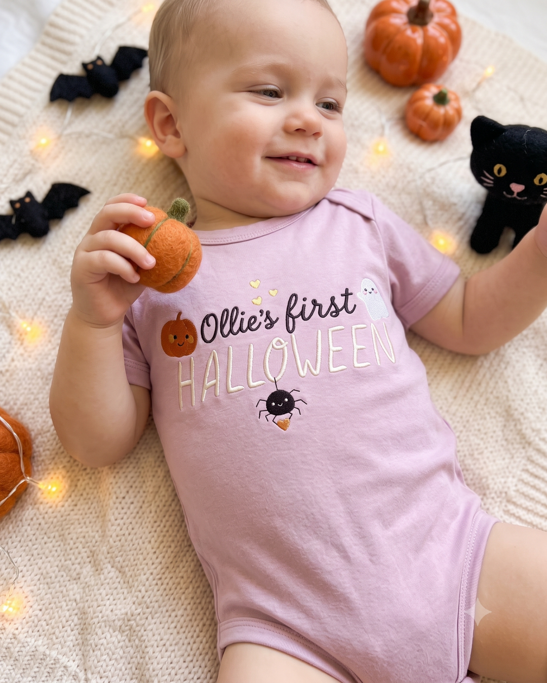 Custom Name First Halloween Embroidered Bamboo Bodysuit