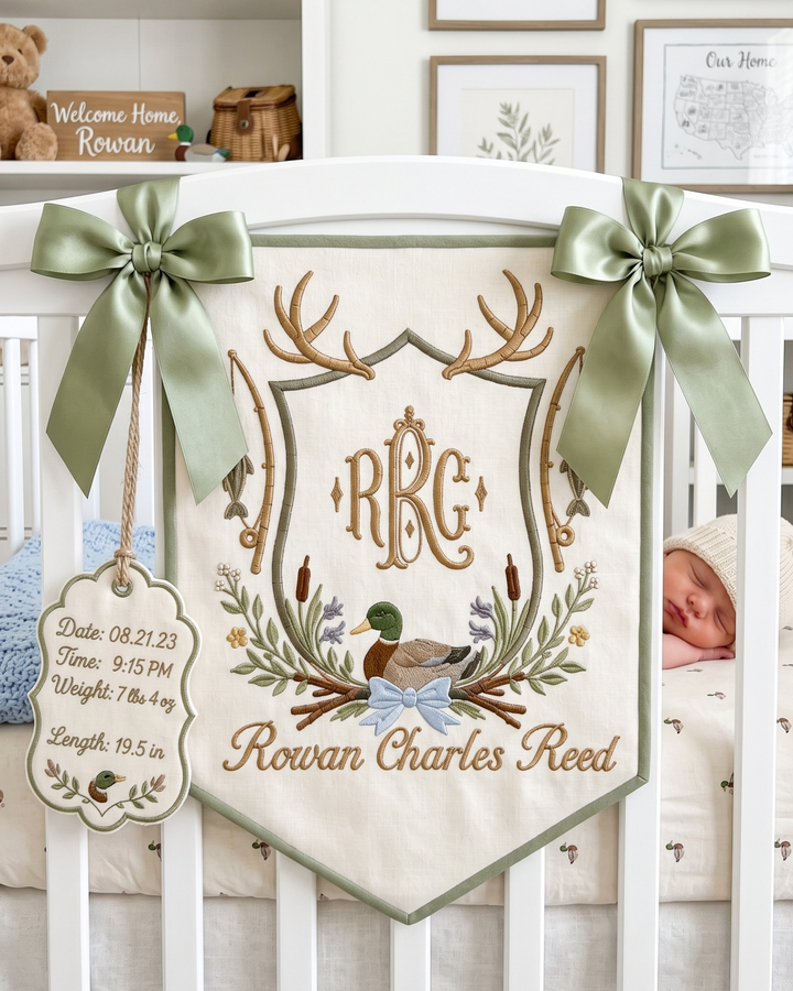Little Hunter Personalized Embroidered Baby Name Banner