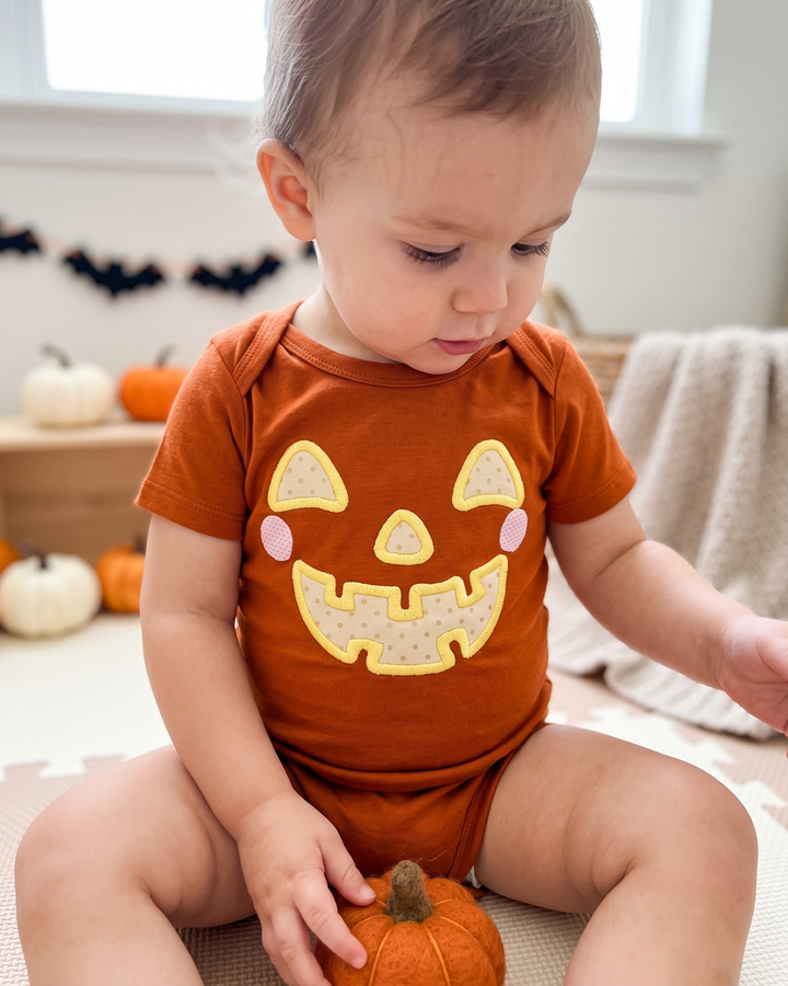 Mini Jack Jack-o'-lantern Applique Embroidered Bamboo Bodysuit