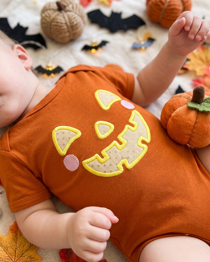Mini Jack Jack-o'-lantern Applique Embroidered Bamboo Bodysuit