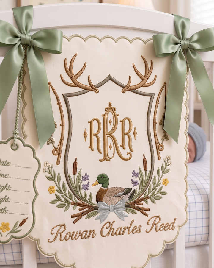 Little Hunter Personalized Embroidered Baby Name Banner