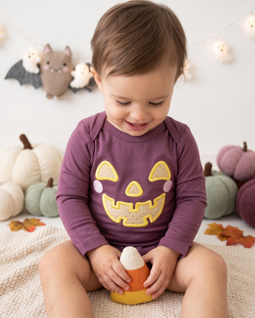 Mini Jack Jack-o'-lantern Applique Embroidered Bamboo Bodysuit
