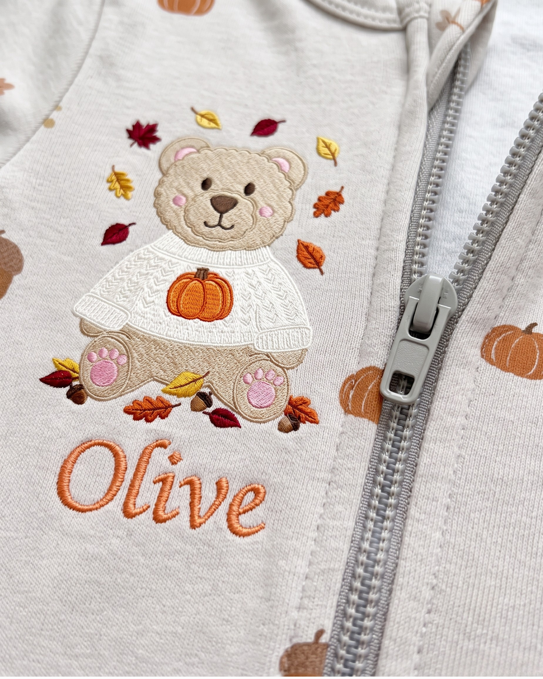 Cozy Autumn Embroidered Bamboo Zipper Footie
