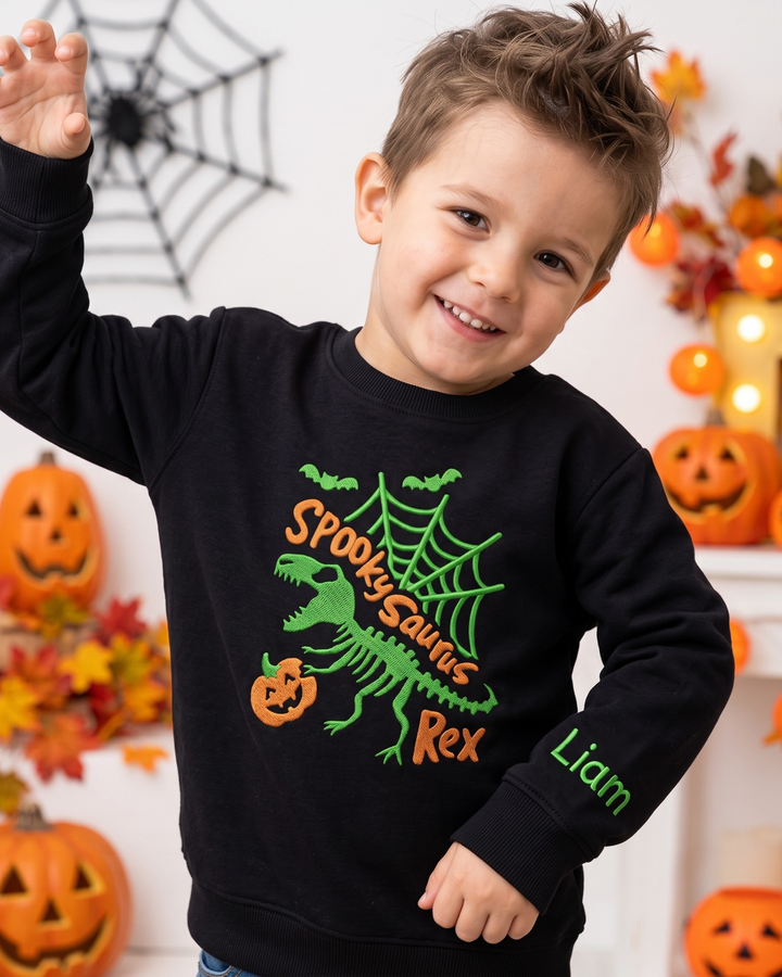 Spooky Dino Embroidered Bamboo Crewneck Sweatshirt
