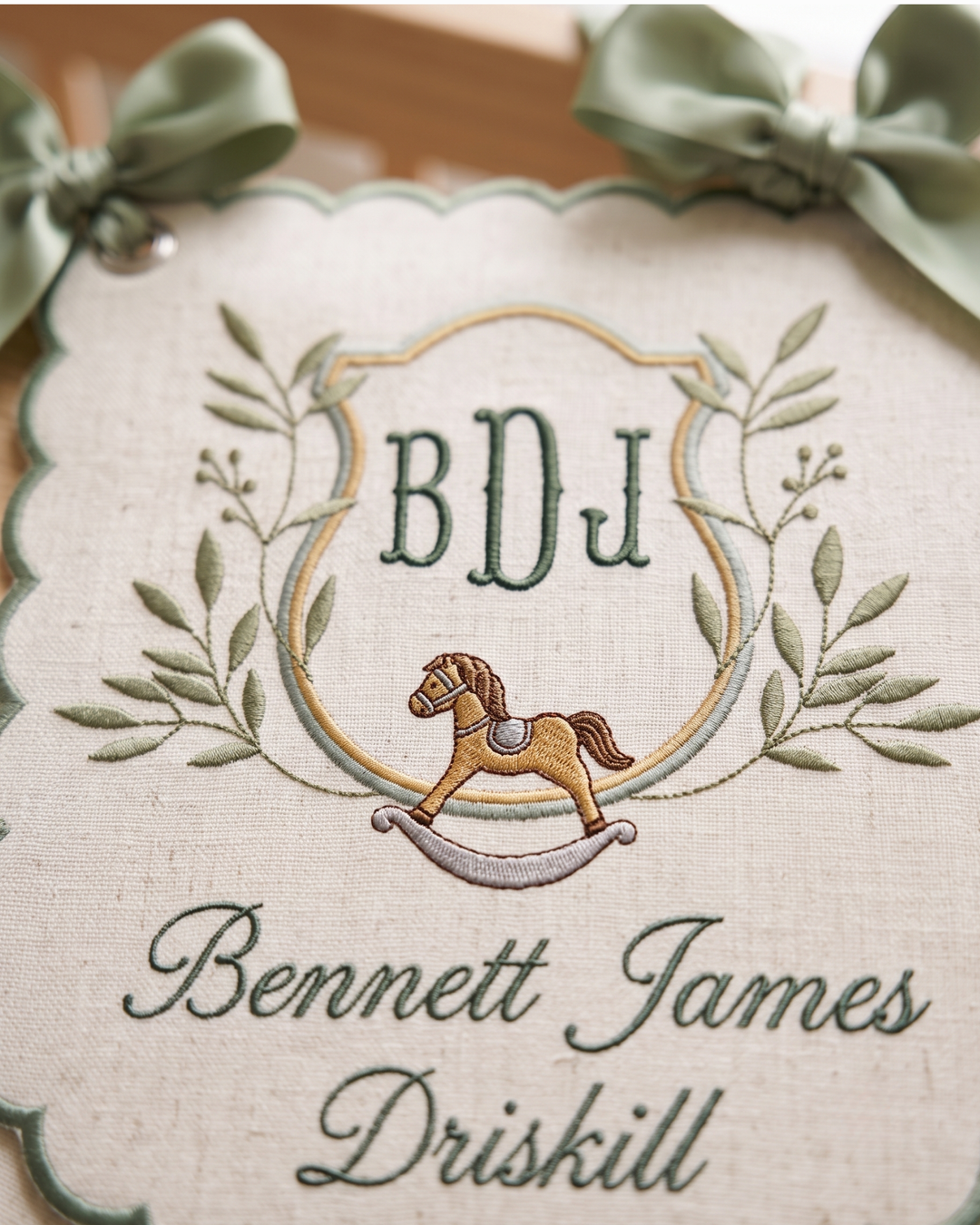 Vintage Toy Horse Personalized Embroidered Baby Name Banner