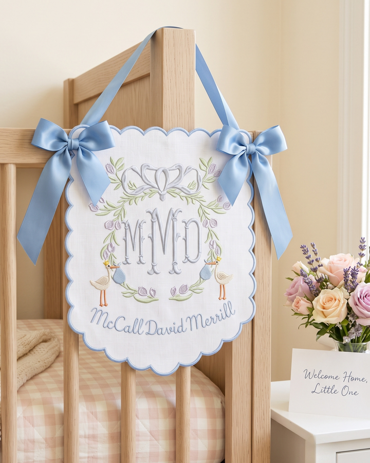 Sweet Stork Personalized Embroidered Baby Name Banner
