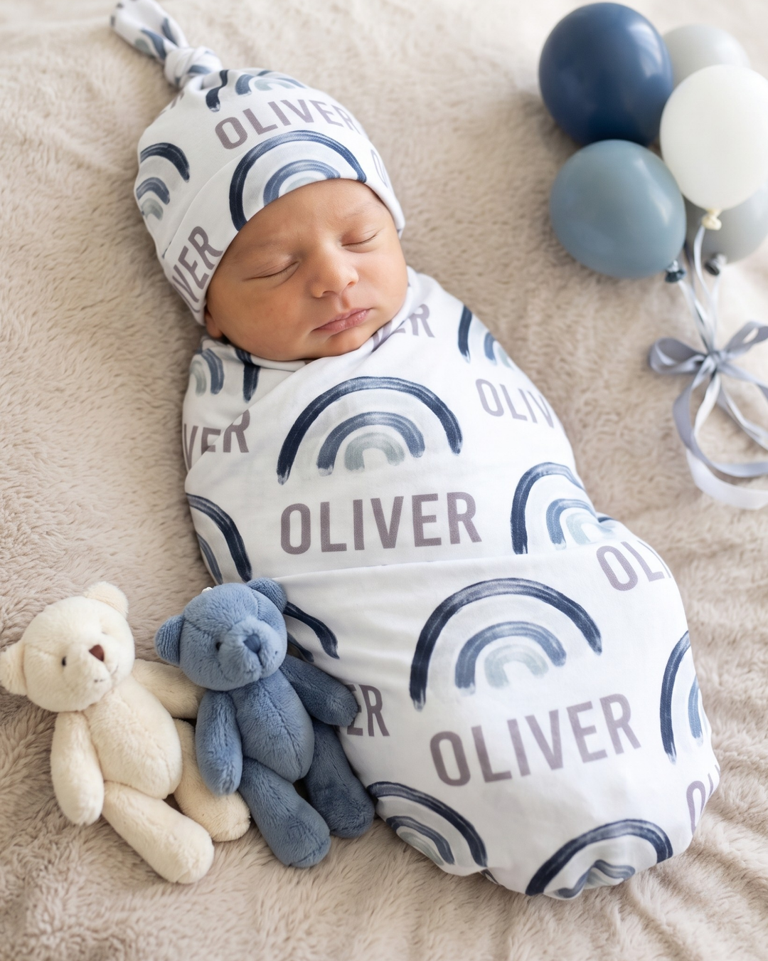 Blue Rainbow Dreams Bamboo Swaddle Blanket