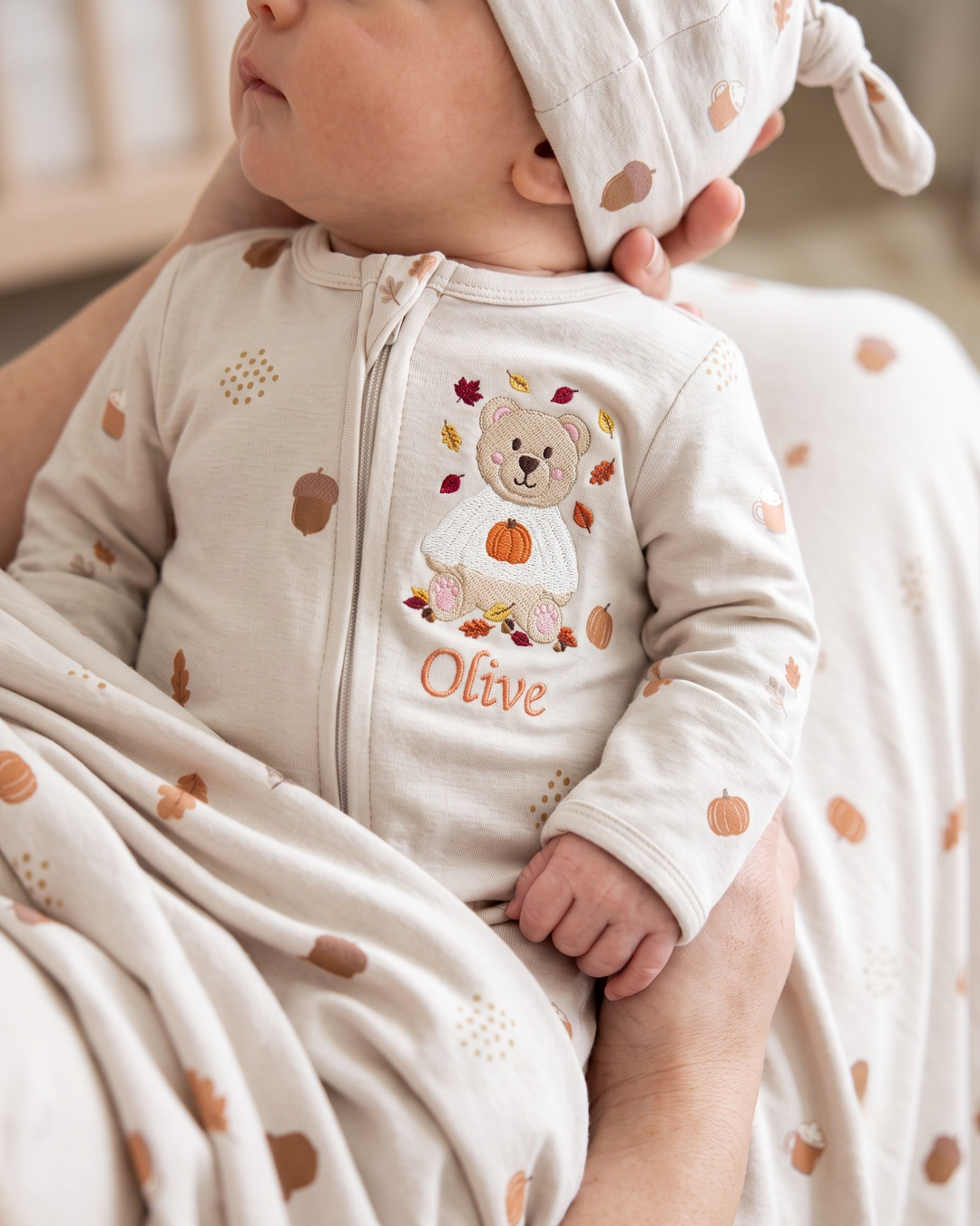 Cozy Autumn Embroidered Bamboo Zipper Footie