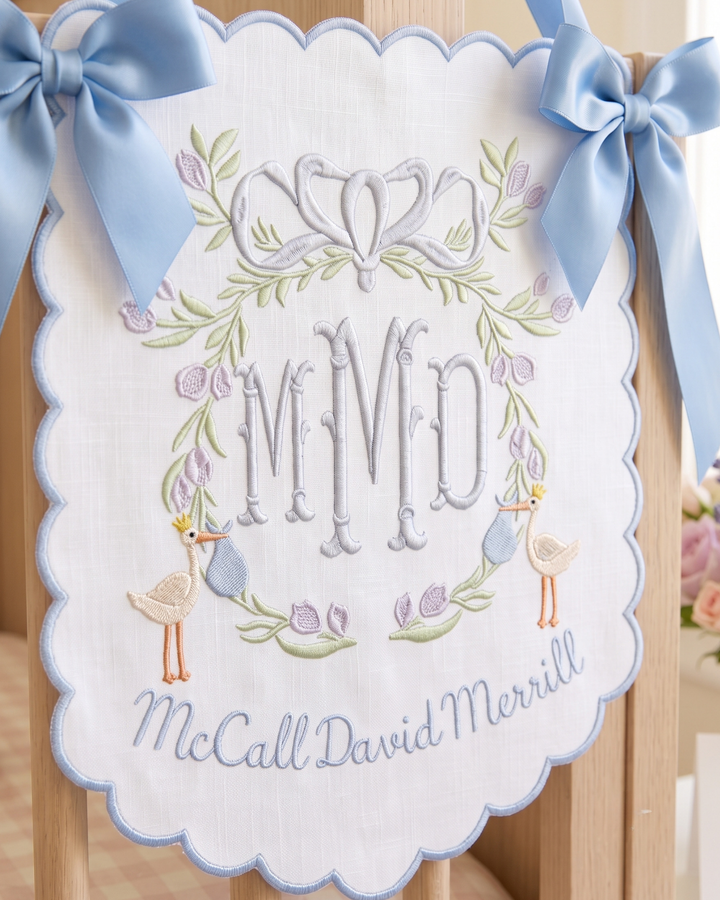 Sweet Stork Personalized Embroidered Baby Name Banner
