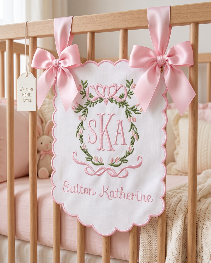 Blossom Bow Personalized Embroidered Baby Name Banner