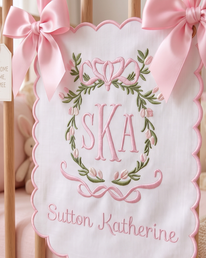 Blossom Bow Personalized Embroidered Baby Name Banner