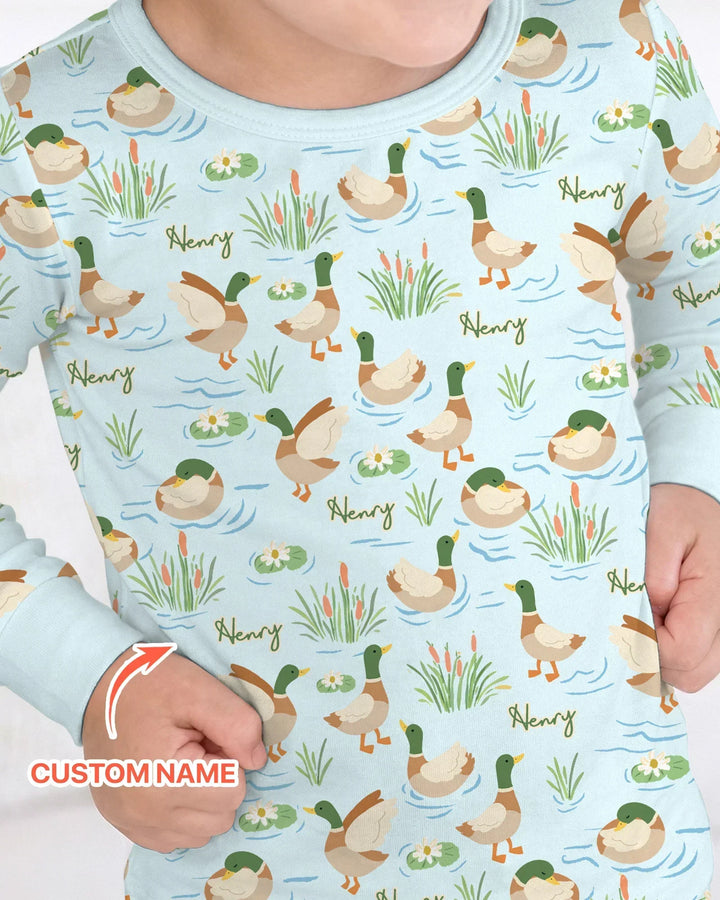 Personalized Mallard Duck Bamboo Two Piece Long Sleeve Pajama Set