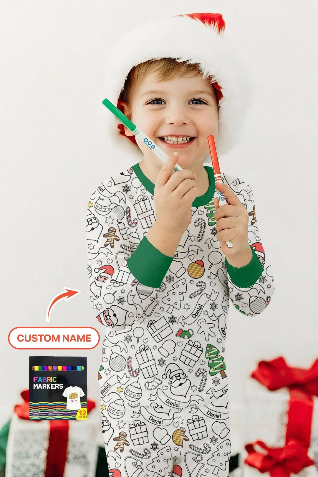 Joyful Doodle Christmas Colorable Bamboo Two Piece Long Sleeve Pajama Set