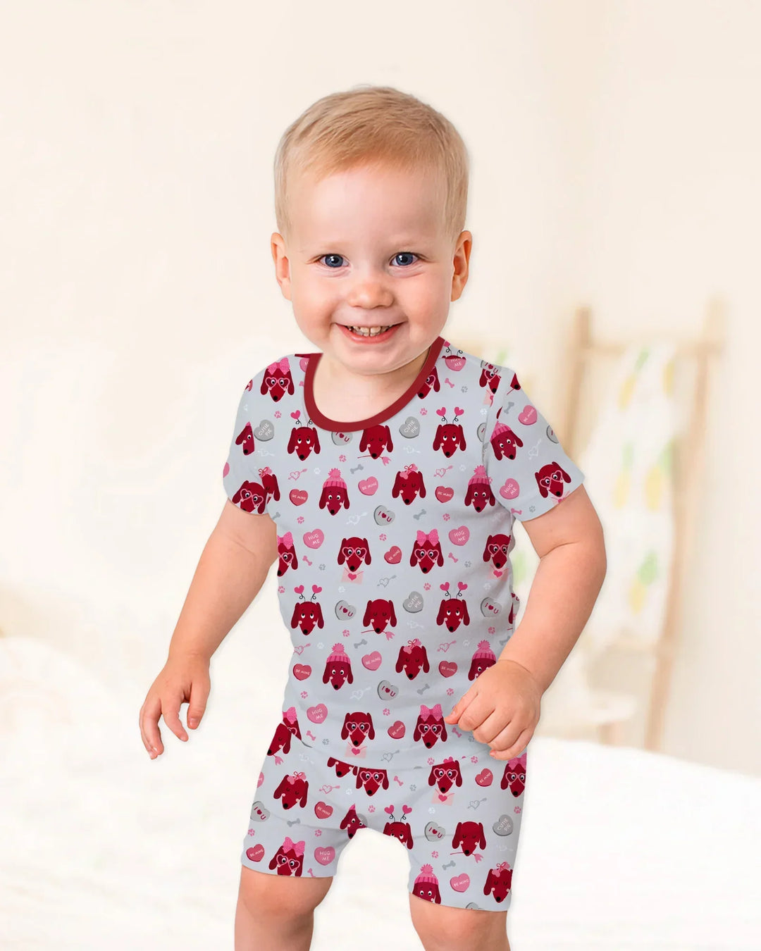Dachshund Is My Valentine Bamboo Two Piece Short Sleeve Shorts Pajama Set