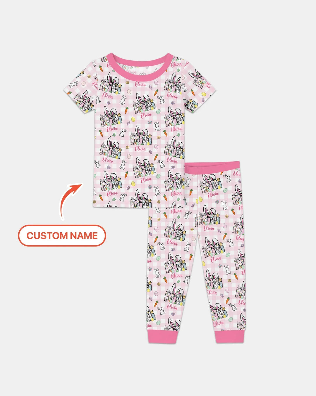 Custom Name Easter Family Matching Bamboo Two Piece Short Sleeve Pajama Set