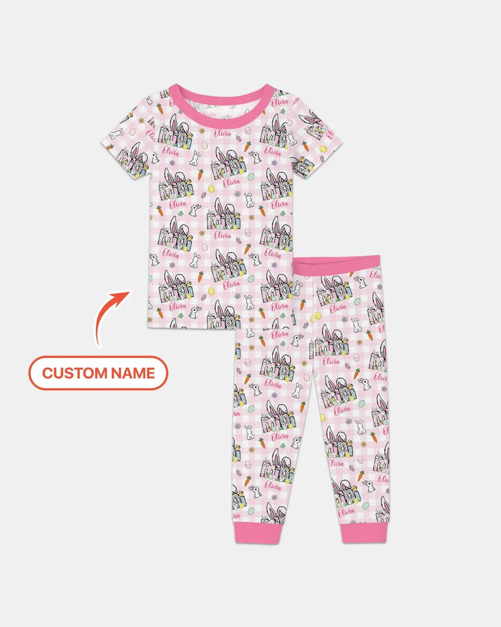 Custom Name Easter Family Matching Bamboo Two Piece Short Sleeve Pajama Set