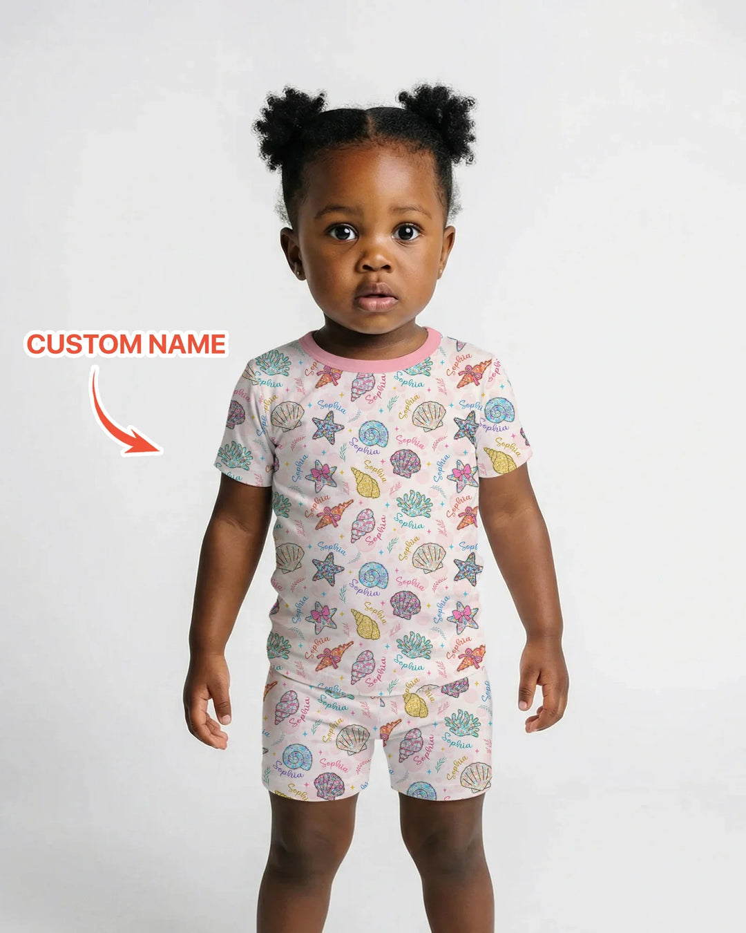 Custom Name Seaside Wildflower Summer Bamboo Two Piece Short Sleeve Shorts Pajama Set