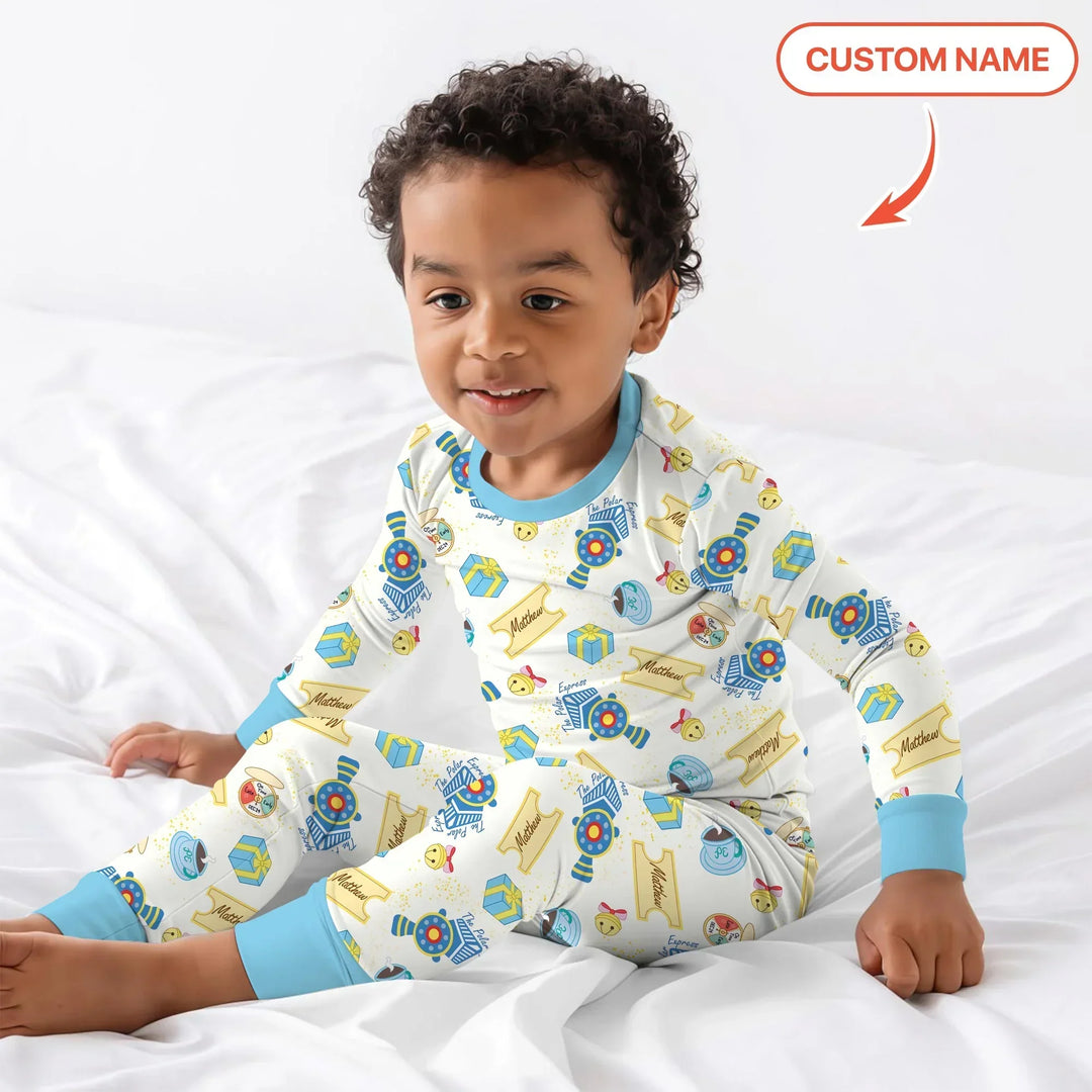 Express Train Christmas Bamboo Two Piece Long Sleeve Pajama Set