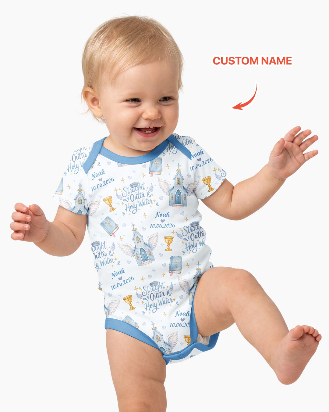 Custom Name Baptism Christening Straight Outta Holy Water Bamboo Bodysuit
