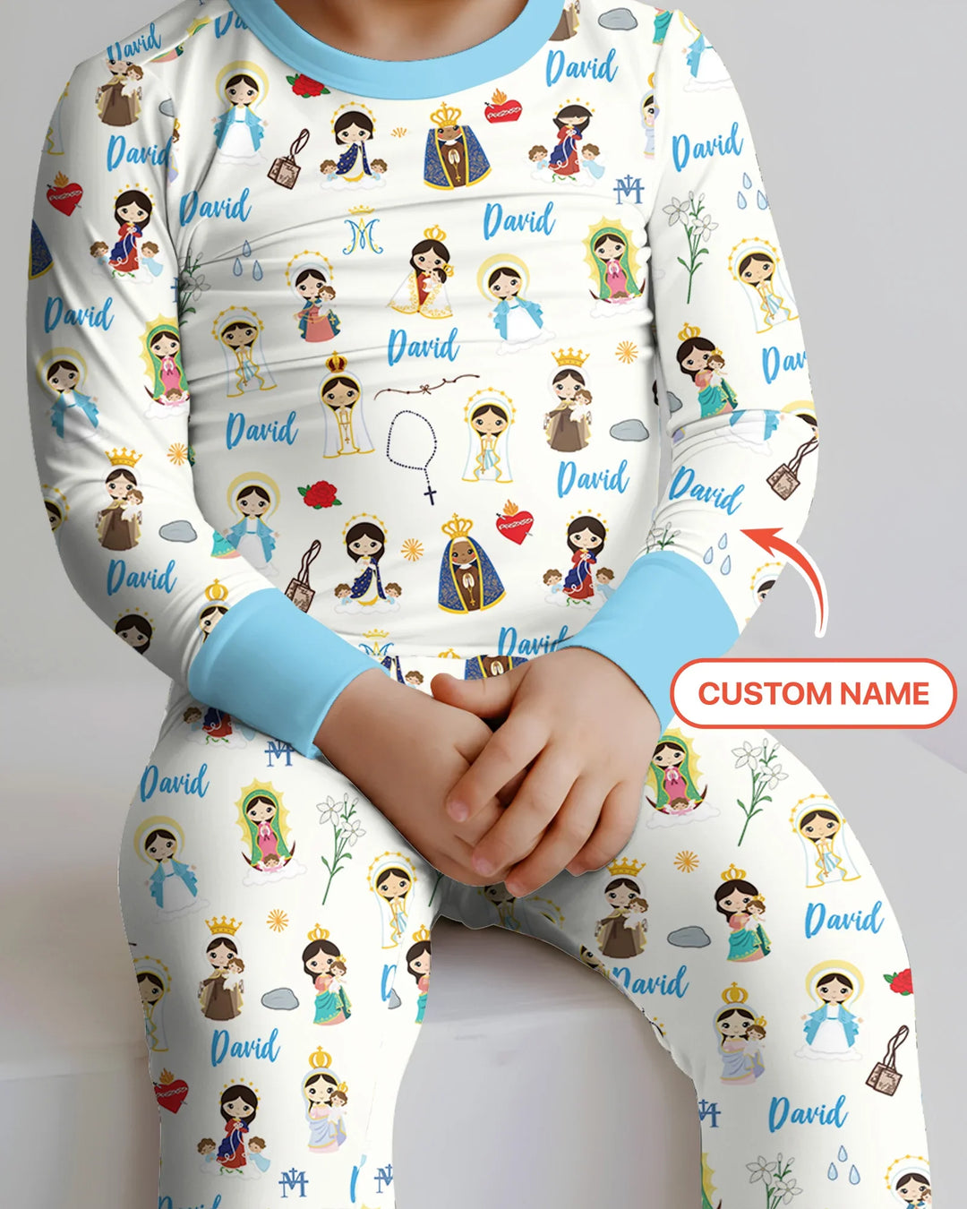 Custom Name Mother Mary Bamboo Two Piece Long Sleeve Pajama Set