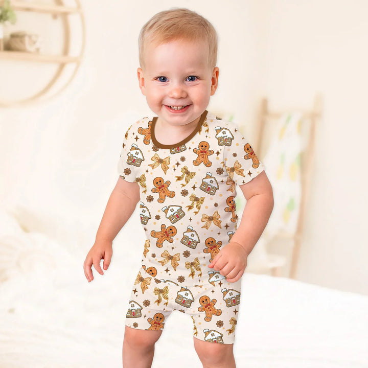 Brushstroke Gingerbread Two Piece Short Sleeve Shorts Pajama Set , Brushstroke Gingerbread Two Piece Short Sleeve Shorts Pajama Set - 12-18M