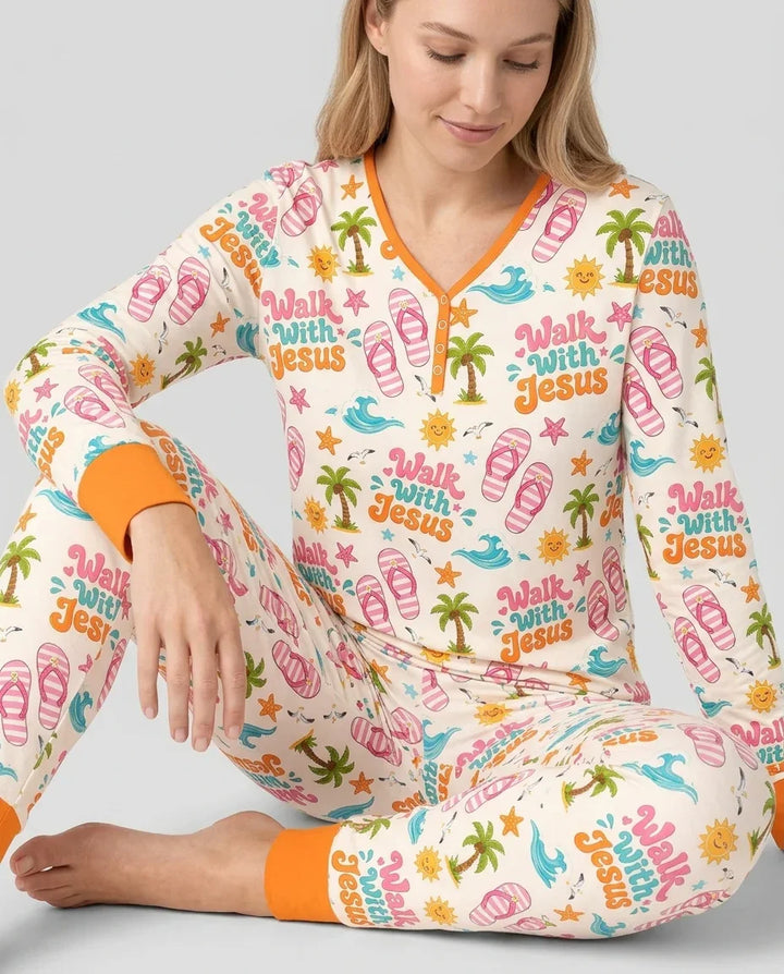 Groovy Summer Walk With Jesus Bamboo Women Pajama Set