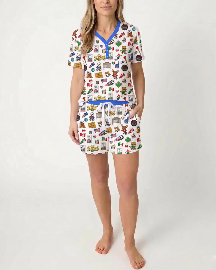 Soccer Cup 2026 Family Matching Bamboo Women Short Sleeve Short Pajama Set