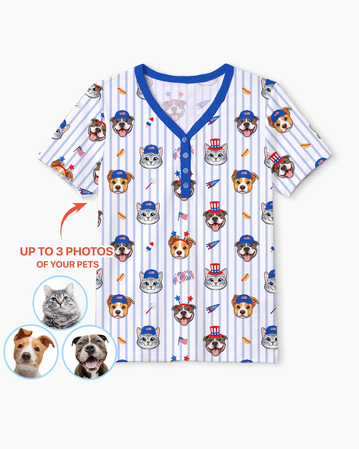 Custom Pet Image 4th of July Family Matching Bamboo Women Short Sleeve Short Pajama