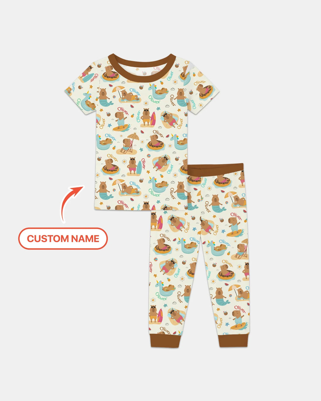 Don't Worry, Be Capy Custom Name Bamboo Two Piece Short Sleeve Pajama Set