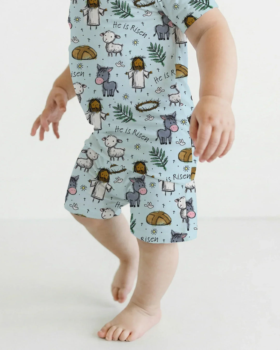 He Is Risen Easter Family Matching Bamboo Two Piece Short Sleeve Shorts Pajama Set
