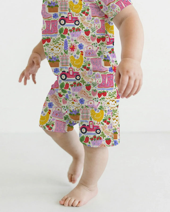 Farm Life Mommy & Me Matching Bamboo Two Piece Short Sleeve Shorts Pajama Set