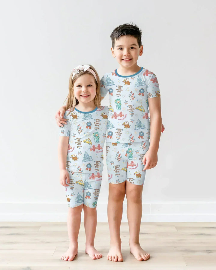 250 Years Of Freedom Bamboo Two Piece Short Sleeve Shorts Pajama Set