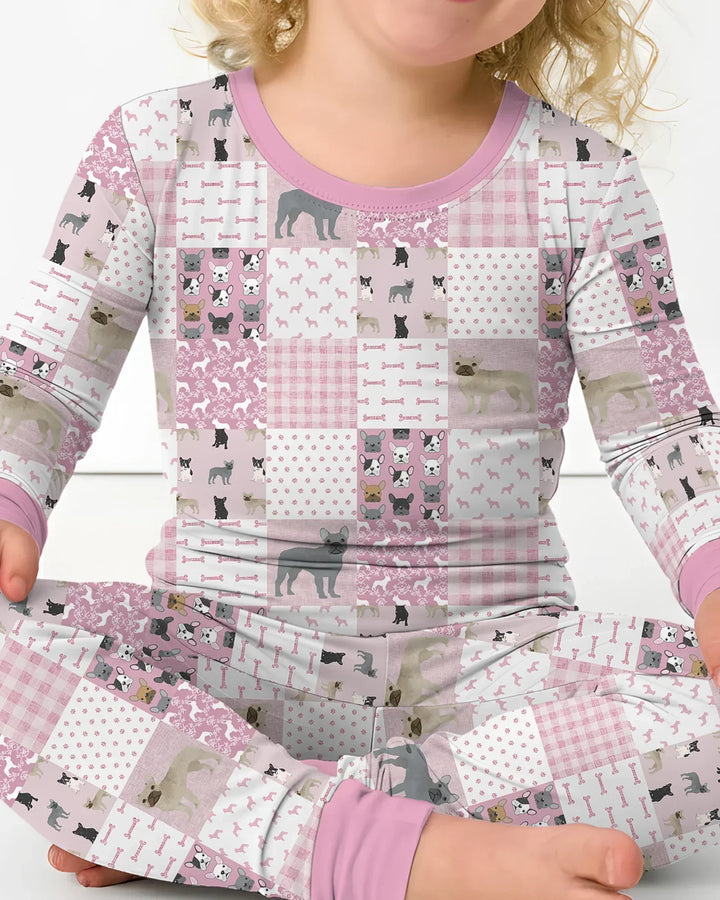 Frenchies Patchwork Family Matching Bamboo Two Piece Long Sleeve Pajama Set