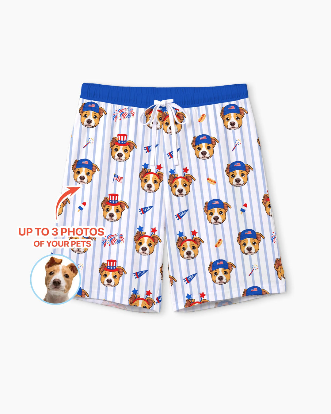 Custom Pet Image 4th of July Family Matching Bamboo Men Short Sleeve Short Pajama Set
