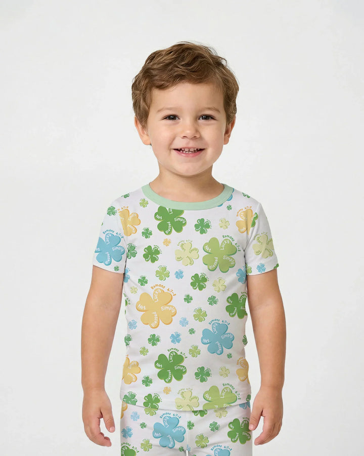 Shamrocks Print St. Patrick's Day Bamboo Two Piece Short Sleeve Pajama Set