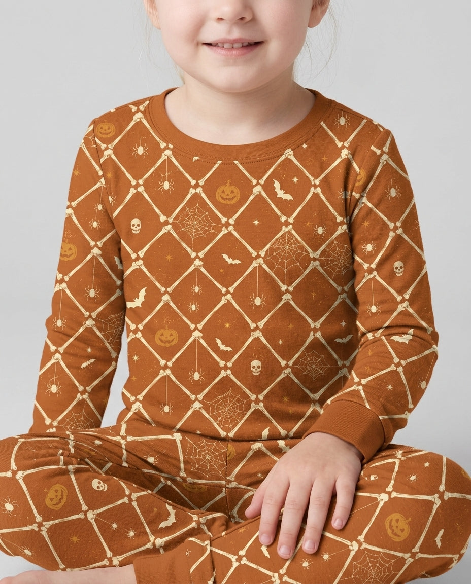 Gothic Skeleton Bones Spooky Halloween Bamboo Two Piece Long Sleeve Pajama Set