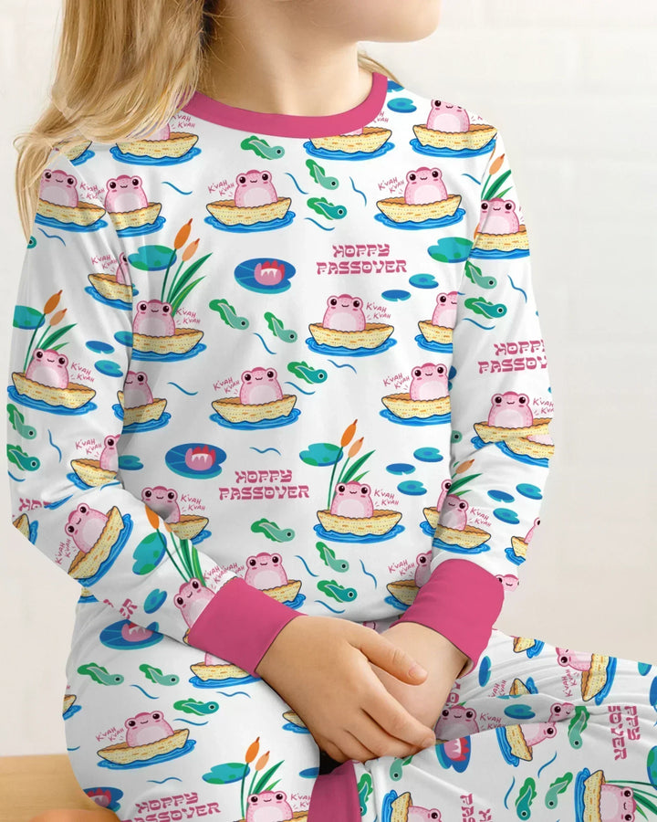Hoppy Passover Family Matching Bamboo Two Piece Long Sleeve Pajama Set
