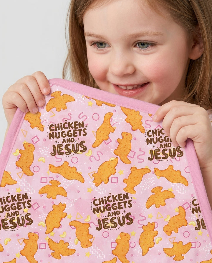 Chicken Nuggets and Jesus Family Matching Bamboo Blanket