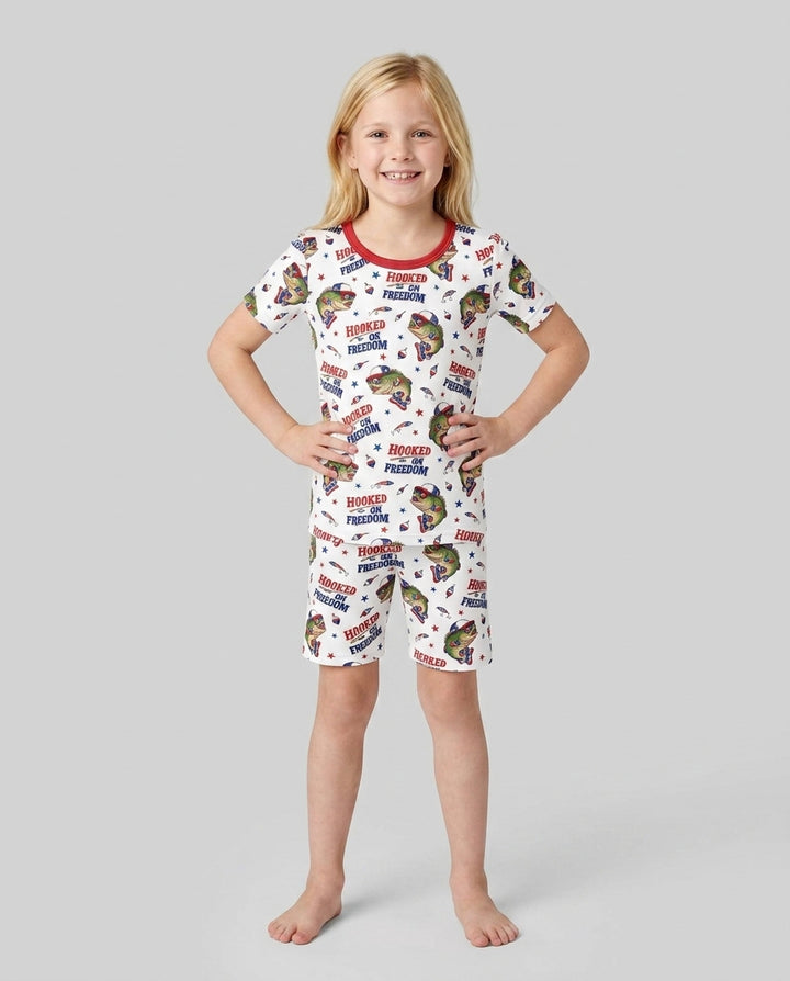 Hooked On Freedom Bamboo Two Piece Short Sleeve Shorts Pajama Set