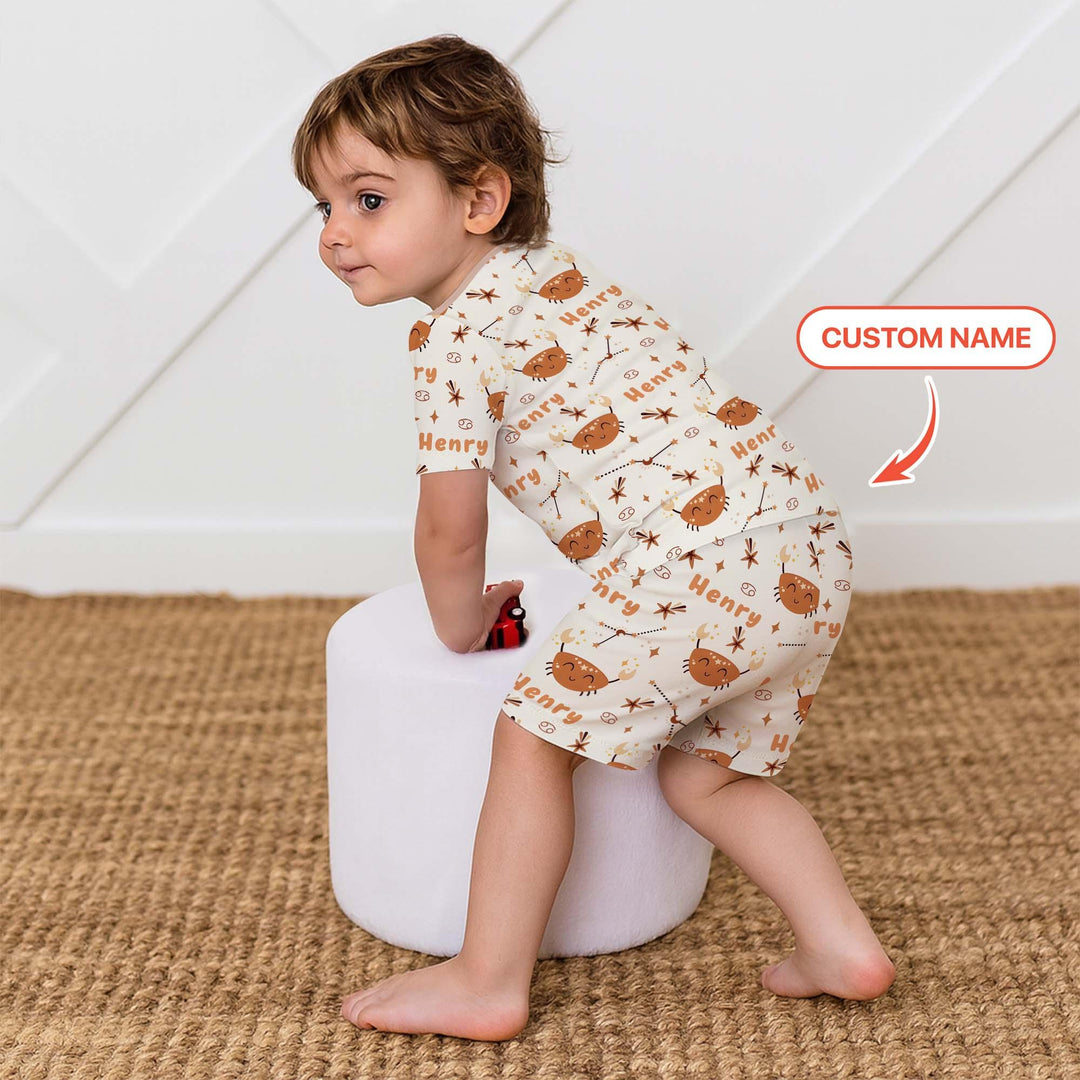 Bohemian Baby Zodiac Signs Custom Name Bamboo Two Piece Short Sleeve Shorts Pajama Set