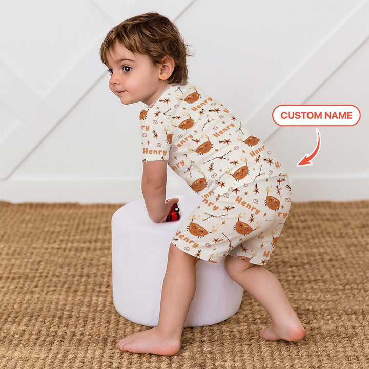 Bohemian Baby Zodiac Signs Custom Name Bamboo Two Piece Short Sleeve Shorts Pajama Set